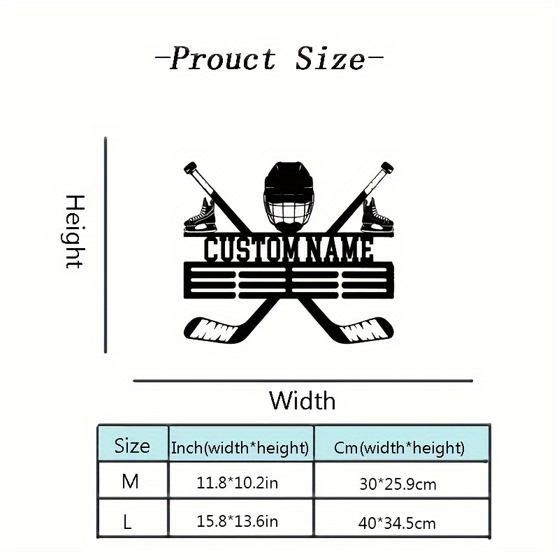 TEMU Porte-médailles de hockey mural personnalisé en métal, Porte-médailles pour de hockey, Panneau d'affichage pour médailles et récompenses, 12