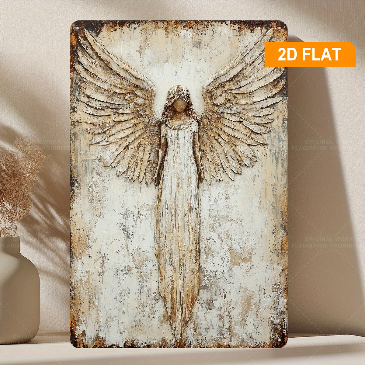 2d Flat, 1pc Guardian Metal Wall Art Sign - Vintage Rustic 2d Flat With Outstretched Wings, 8x12in (20x30cm) Aluminum Spiritual Decor Suitable For Home, Office, Classroom - & Guidance Symbol, 2d Flat