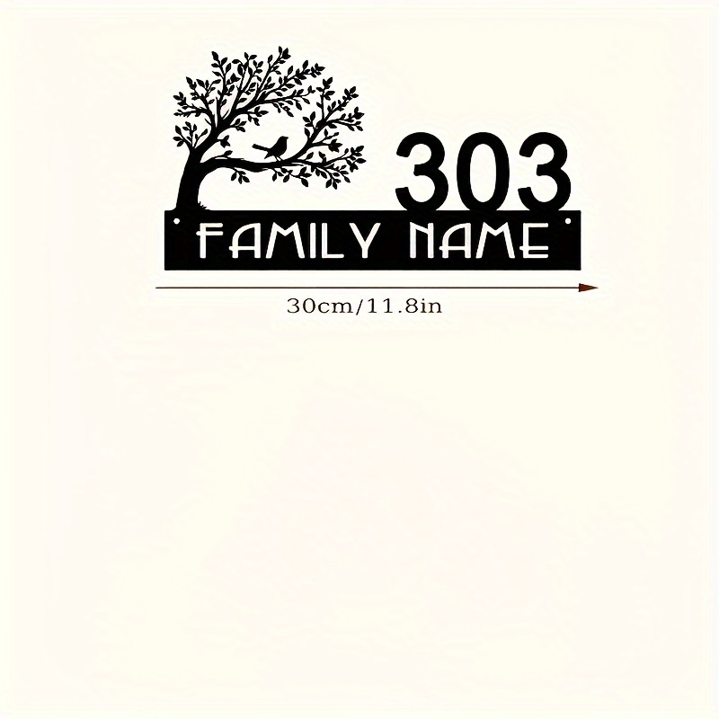 TEMU Customizable Iron Address Sign Wall Art - Personalized Family Name Decor With Tree & Bird Silhouette, Modern Iron Home Décor For Housewarming