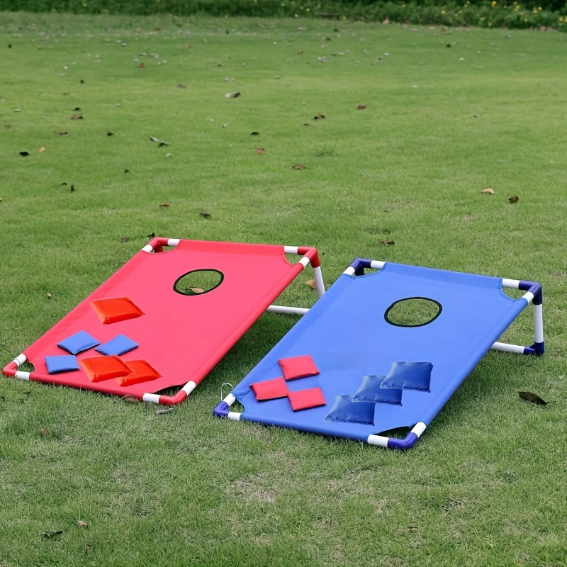 Red And Blue Convenient Corn Hole Game Set, Foldable And Durable, Including 6 Bean Bags And 1 Storage Bag, Outdoor Sports And Training Throwing Games, Suitable for Family Travel And Outdoor Activities