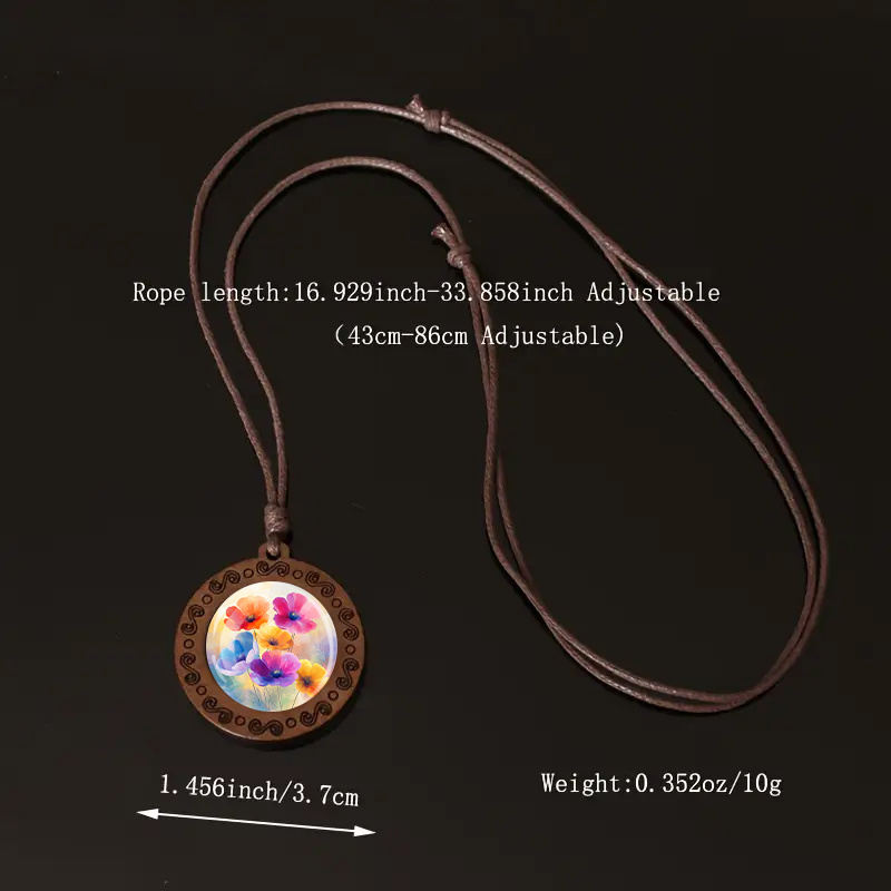 Bohemian Floral Pendant Necklace with Adjustable Cord