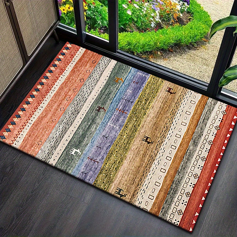 TEMU 1pc Ethnic Style Striped Printed Doormat, Suitable For Kitchen Floor Mats, Hallway Floor Mats, Bedroom Entrance Floor Mats, Bathroom Floor Mats,