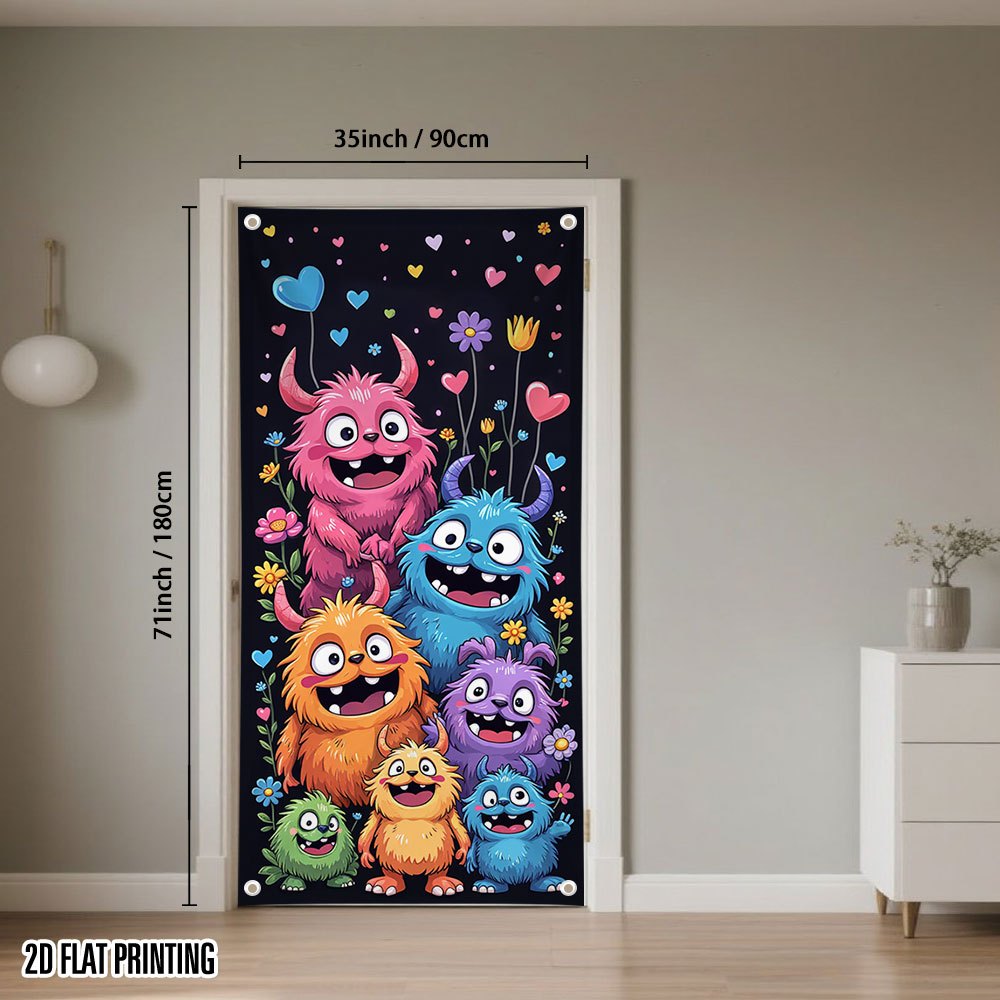TEMU 2d Door Banner, 1pc Colorful Cartoon Monsters Print Garage Door Banner, Turn Your Garage Door Into A Fun Point At Your Next Event With Bright,