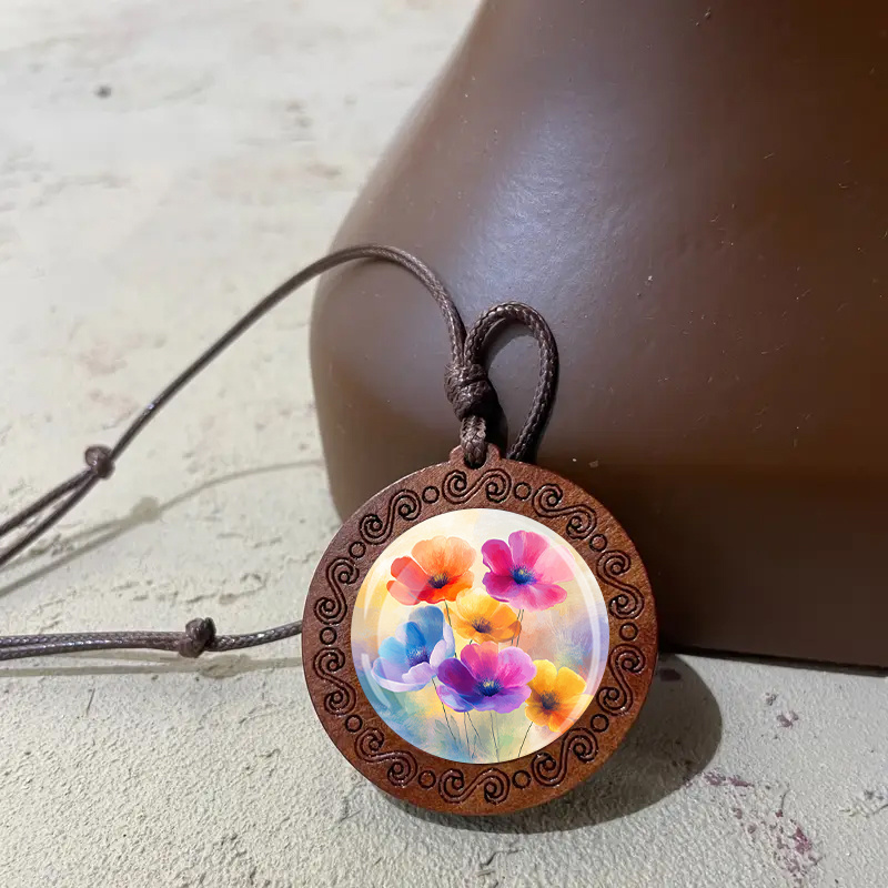 Bohemian Floral Pendant Necklace with Adjustable Cord