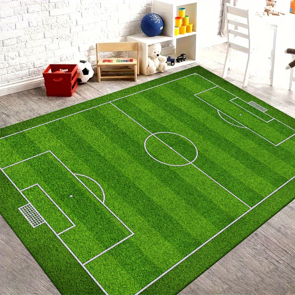 TEMU Velvet 850g/mÂ² Modern Minimalist Area Rug/carpet, Realistic Football Field Pattern, Machine Washable Non-slip, Extra Thick Wear-resistant