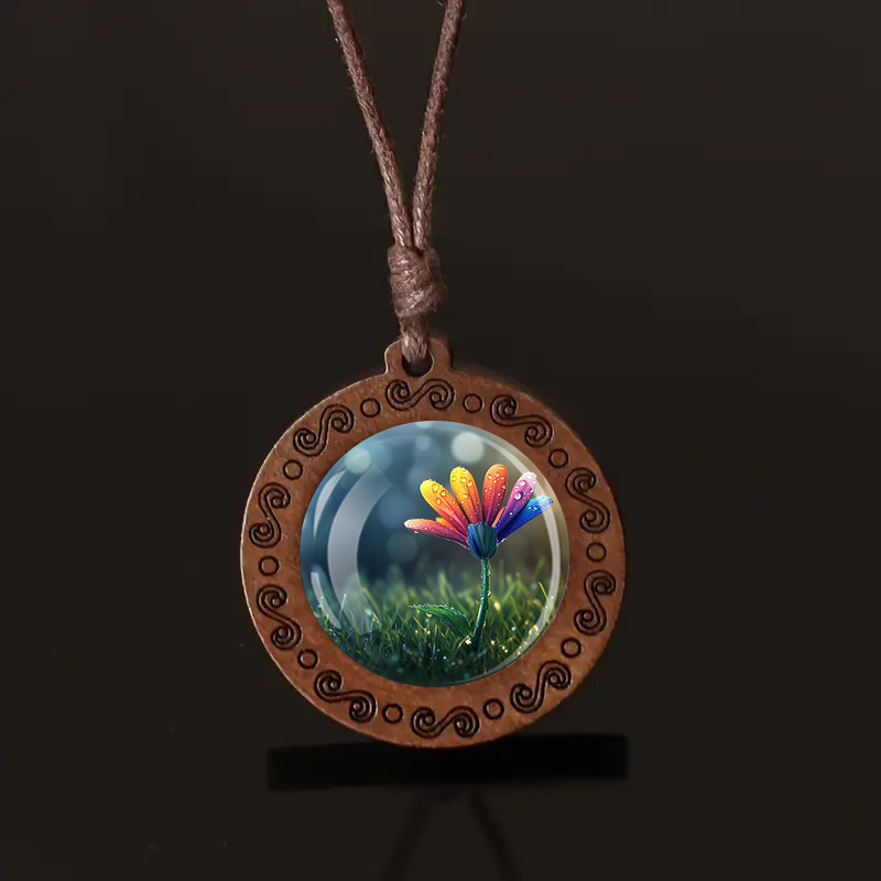 Bohemian Floral Pendant Necklace, Adjustable Cord
