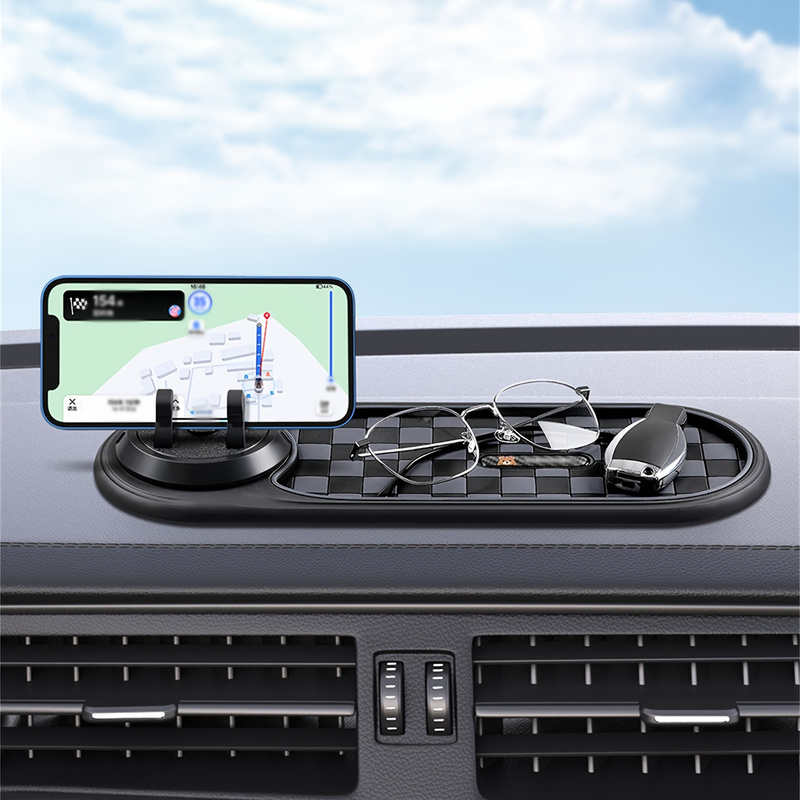 Multifunctional Non-Slip Car Dashboard Cushion with Rotating Mobile Phone Holder, Large-Capacity Glasses And Key Storage, Heat-Resistant Silicone, Lattice Design, Suitable for All Vehicles, Car Mobile Phone Holder, Modern Dashboard Additions