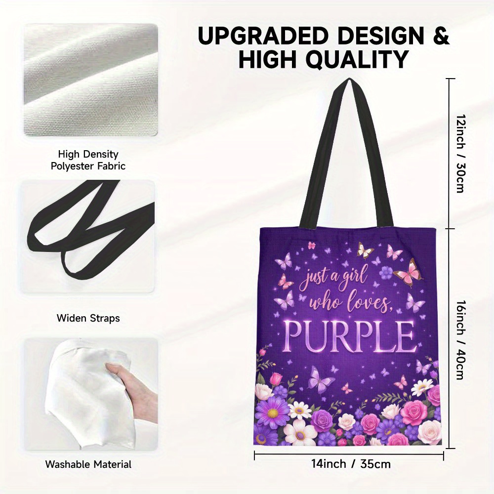 TEMU 1pc, Who Purple Letters Print Tote Bag, Perfect For Women, Lightweight, Foldable Design Reusable Grocery Bags Ideal For Shopping, Travel, And