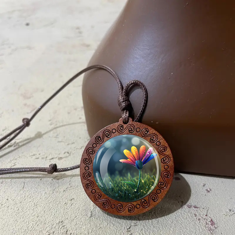 Bohemian Floral Pendant Necklace, Adjustable Cord