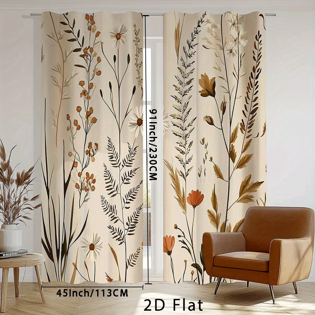 TEMU 2d Flat, 2pcs, 2d Flat Printing Boho Chic Blackout Curtains, Long Living Room Curtains, Boho Curtains Blackout, Sliding Door Curtains, Curtains