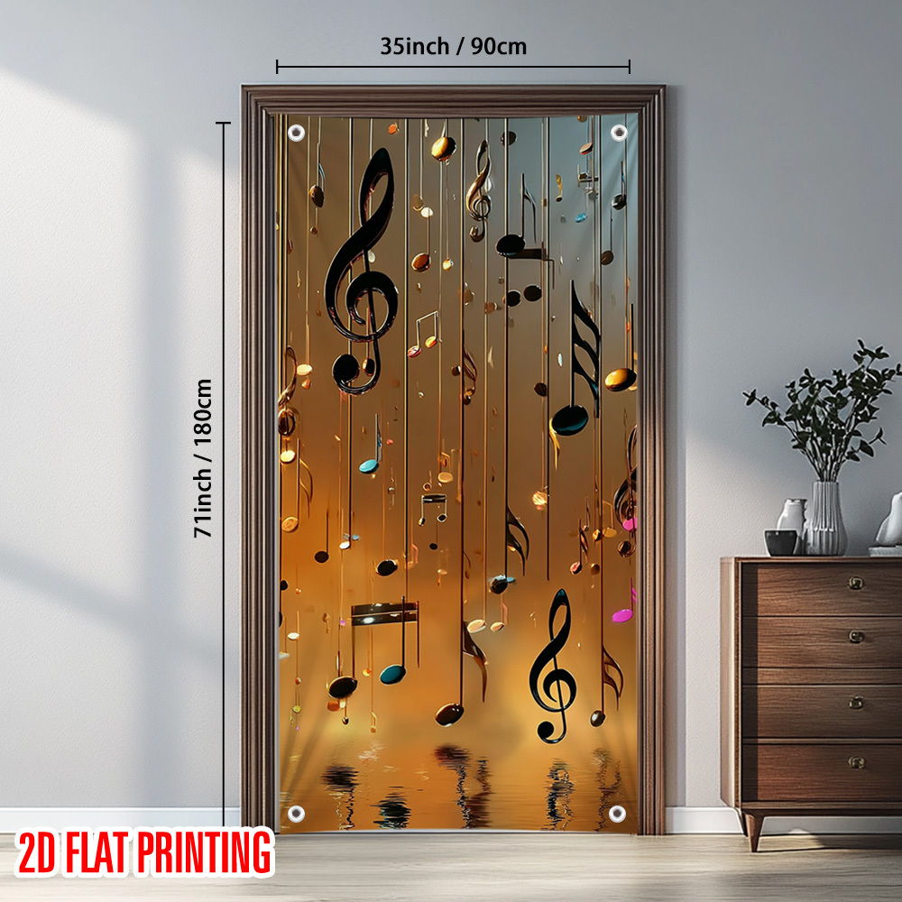 TEMU 2d Flat, 2d Door Banner, [2d Flat] 1pc Musical Notes Golden Atmosphere Door Banner 90x180cm – A Beautiful Addition To Your Outdoor Decorations,