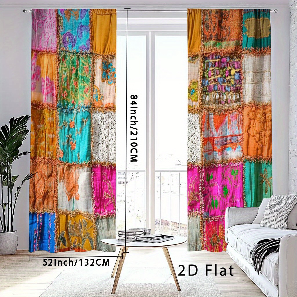 TEMU 2d Flat - 2d Flat - 2pcs, 2d Flat Printing Bohemian Print Blackout Curtains, Window Blackout Curtains, Curtains For Door, Kitchen Window