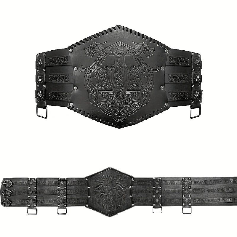 Image of Citianbeiti Nordic Style Wide Belt, Vintage Viking Adjustable Embossed Belt Armor, Renaissance Dress Additions Suitable For Medieval Festival Role Play, Sca Event Props Halloween Additions