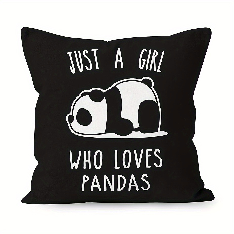TEMU 1pc Panda-pattern Pillowcase, 18x18 Inches, Single-sided Print, Square Pillowcase With Zipper Closure, Machine Washable, Cartoon Panda Bear Gift