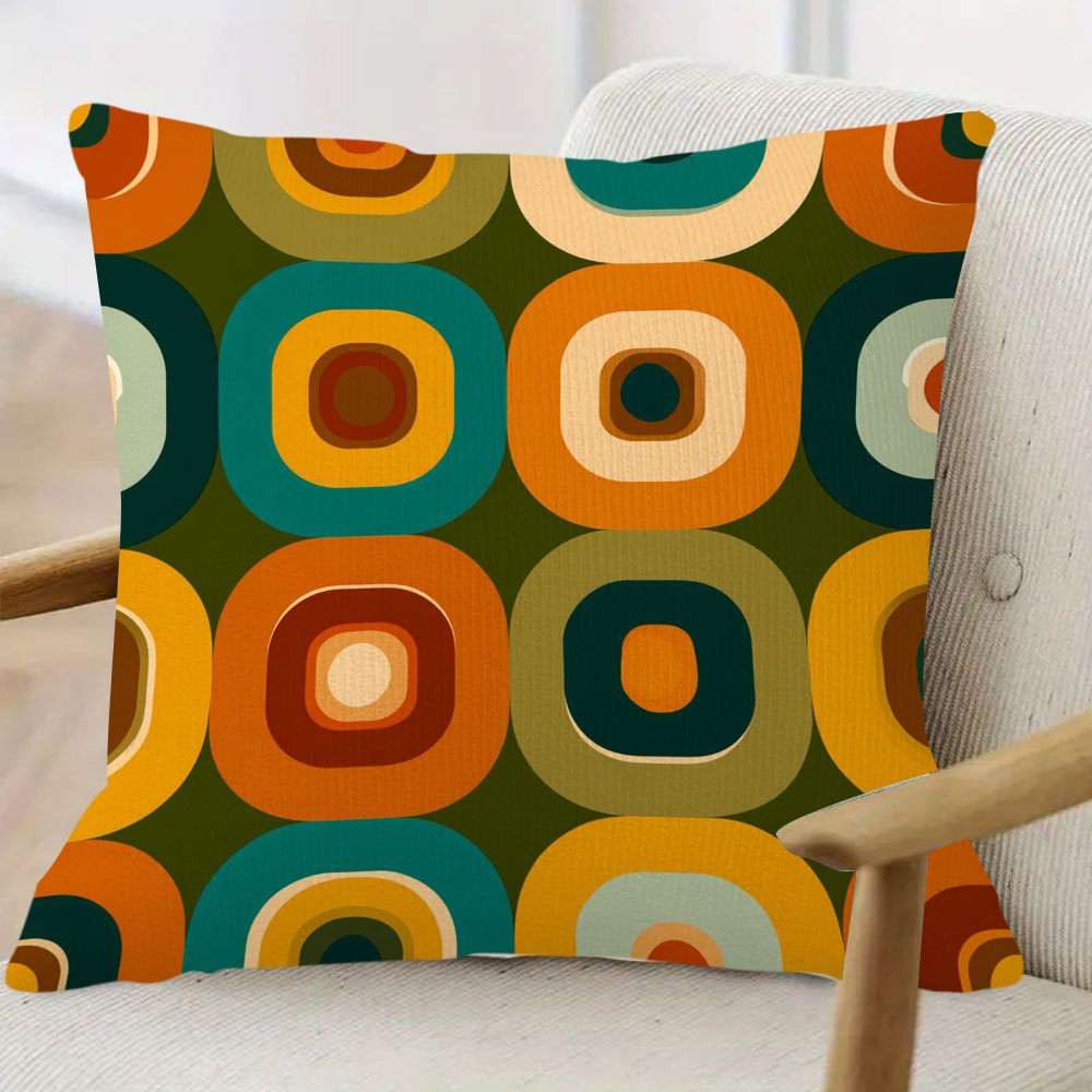 TEMU 1pc Retro 60s Style Decorative Pillowcase, Green, Orange, Beige And Brown Vibrant Vintage Patterns, Multiple Sizes Available, Double-sided