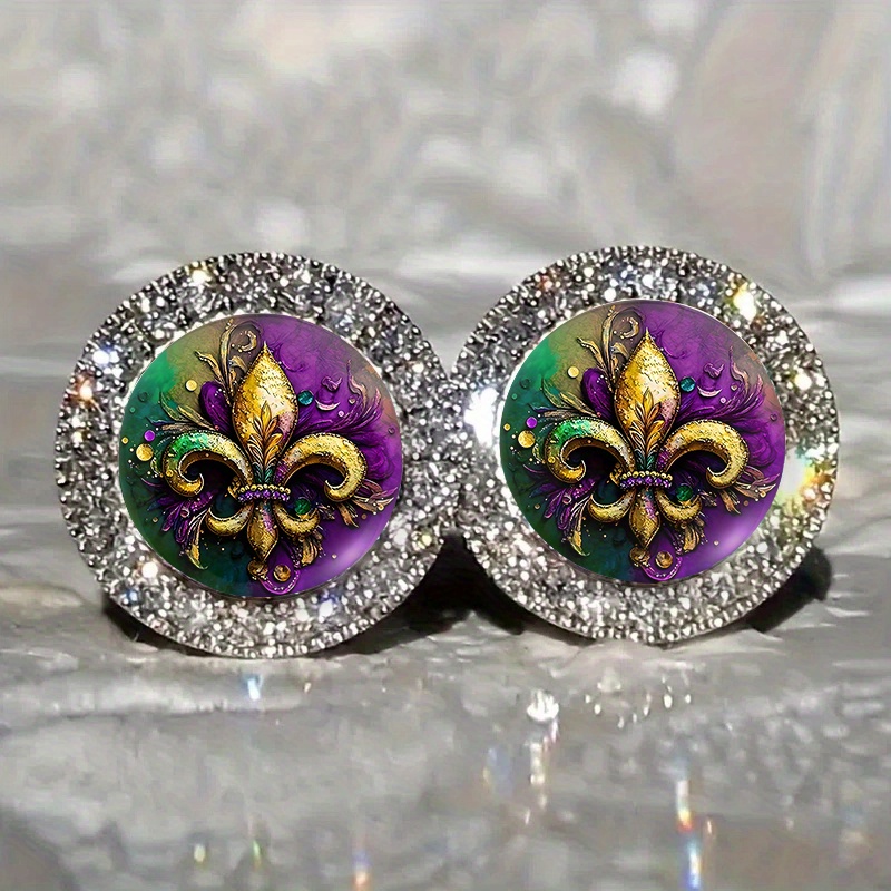TEMU Sparkling Golden Purple Iris Earrings, Exquisite Inspirational Jewelry For Fashionable Wear, Ideal Gift And Fashion Trend , For Teenager