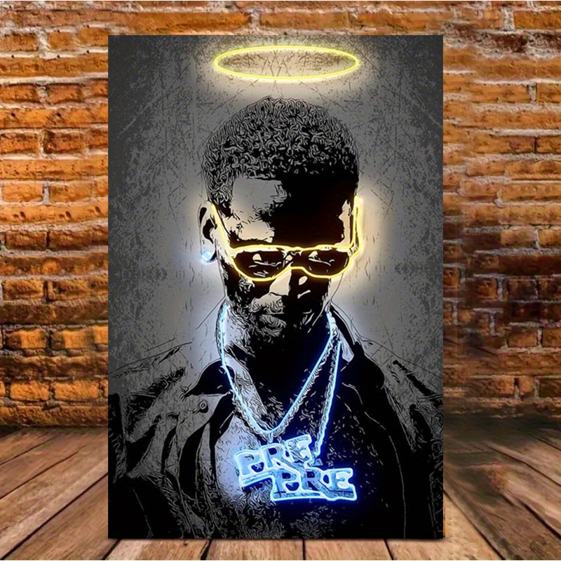1pc Young Dolph Poster - Neon Glow Portrait with Pre-Done Signature Logo, Rapper Wall Art on Wrapped Canvas Frame, Hip-Hop Room Decor for Bedroom,, Rap Fans (Easy Hang Hook System) - Iconic Outfit & Design, 2D Flat