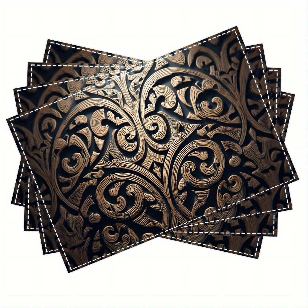 TEMU 4pcs, Maori Pattern Placemats, Fashion Print Pattern Table Mat, For Dining Table, Kitchen, Party, Indoor, Holiday, Dinner Parties And Home Decor
