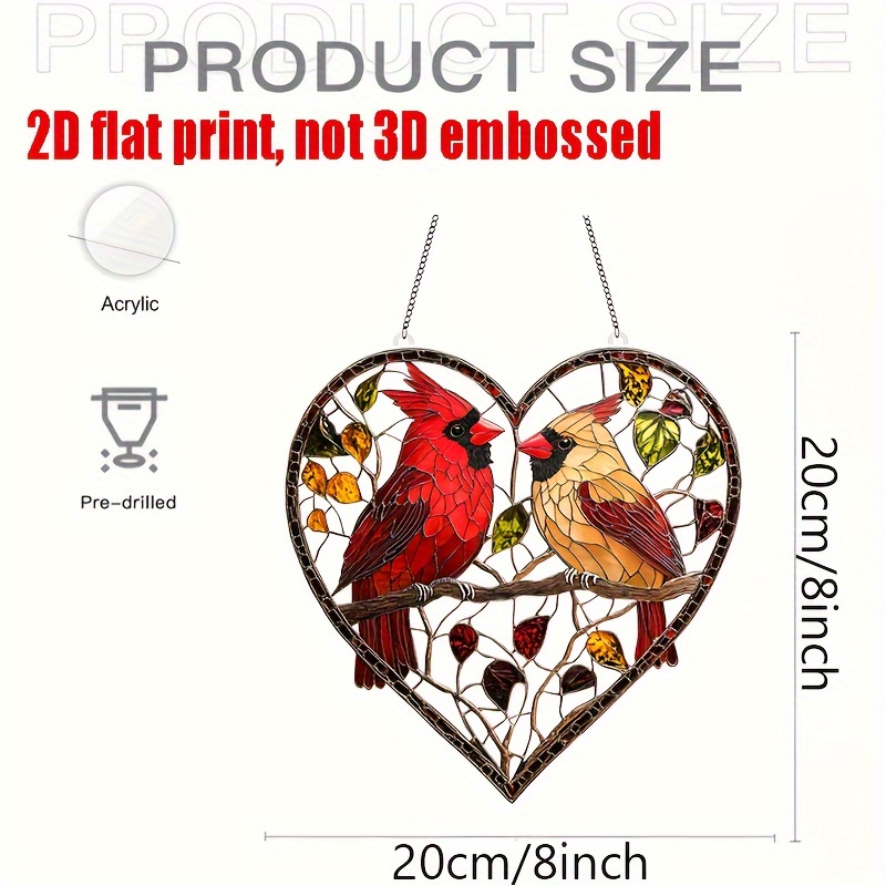 TEMU 2d Flat, 1pc 2d Flat Print, Red Couple Sun , 8" X 8", Acrylic Window Art, Hanging Decor For Living Room, Garden, Porch, Seasonal Decoration,