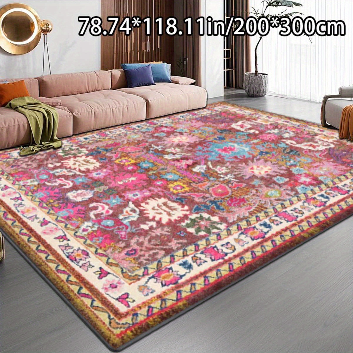 TEMU [ ] [soft Velvet   Dot Plastic Bottom] 1pc Soft Decor Pink Purple Floral Pattern Versatile Decorative Style, Living Room Carpet, Sofa Cushion,