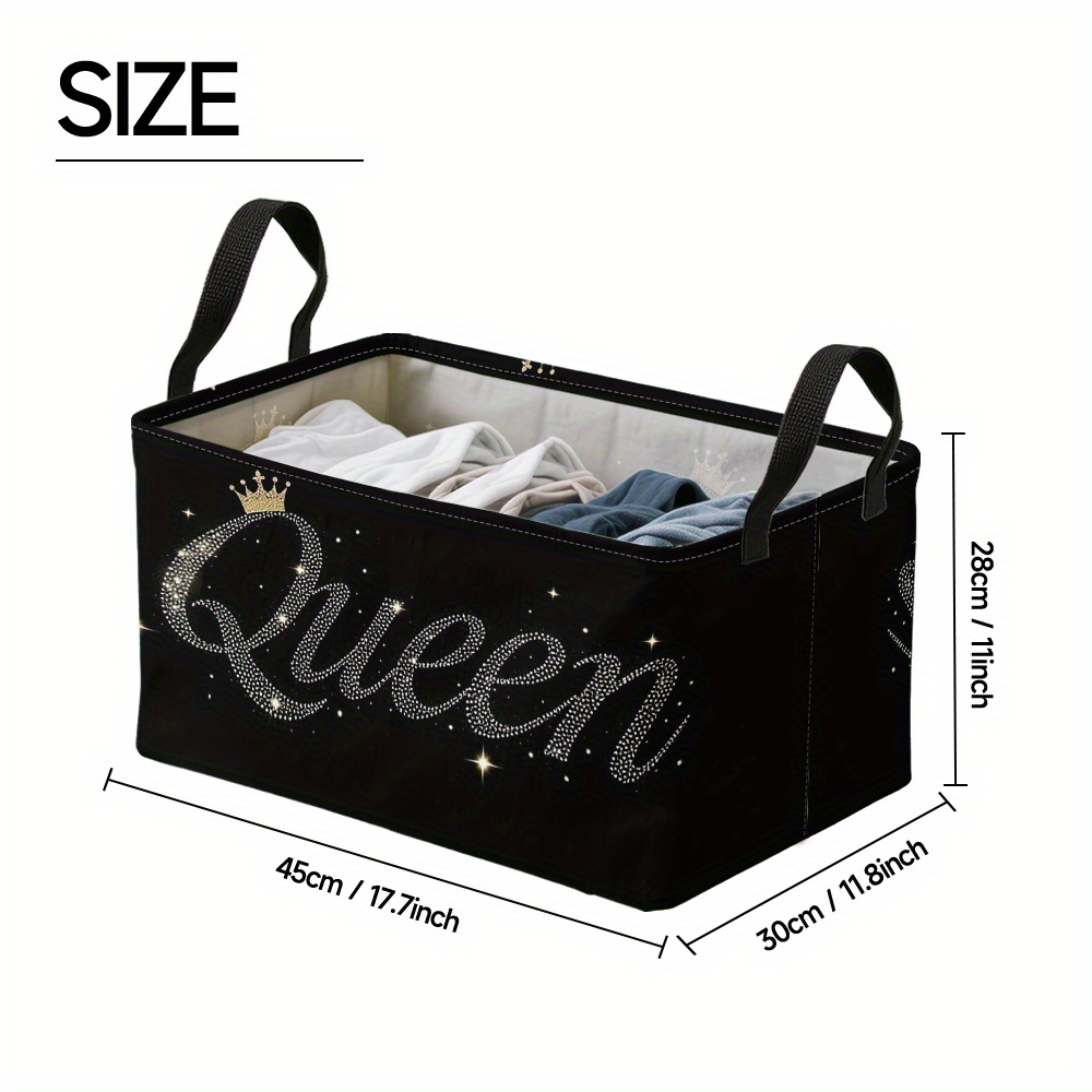 TEMU 1pc, Extra Large Queen Crown Glitter Storage Basket, Foldable Oxford Bin With Metal Frame, Bathroom Storage Basket For Book Storage, Magazine