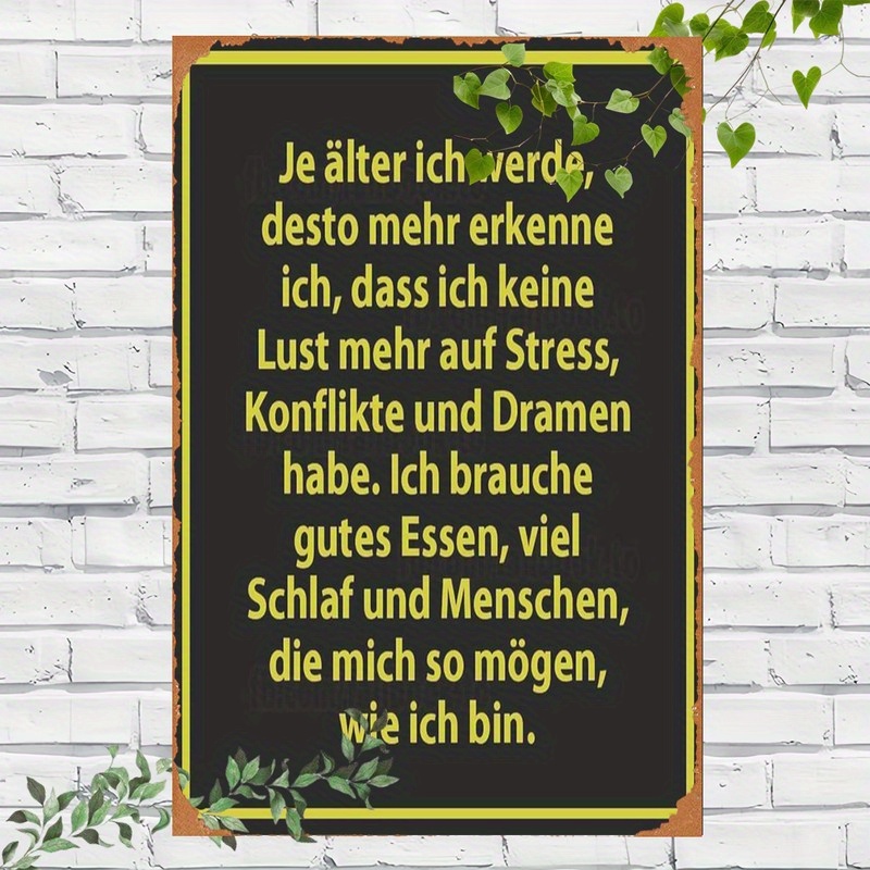 2d Flat - 1pc 2d Flat German Language Quote | Expressing A For Over Stress, Perfect For Room Decor, Wall Hanging, Metal, 20*30cm/8*12inches