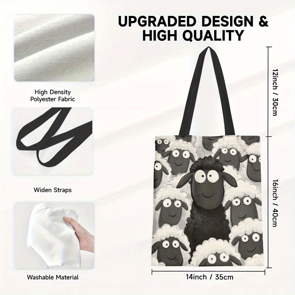 TEMU 1pc, Spacious Eid Al Cute Sheep Pattern Canvas Tote Bag For Women Lightweight And Durable Shoulder Bag, Reusable Grocery Bags Perfect For Travel