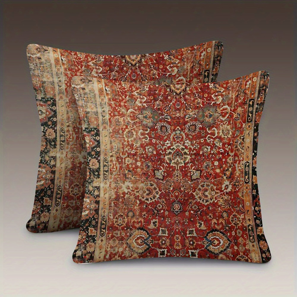 TEMU 2pcs, Double-sided Soft Short Plush Cover 18x18 Inches, Vintage Persian Carpet Featuring Detailed Floral Designs. Soft And Cozy, Any Season,