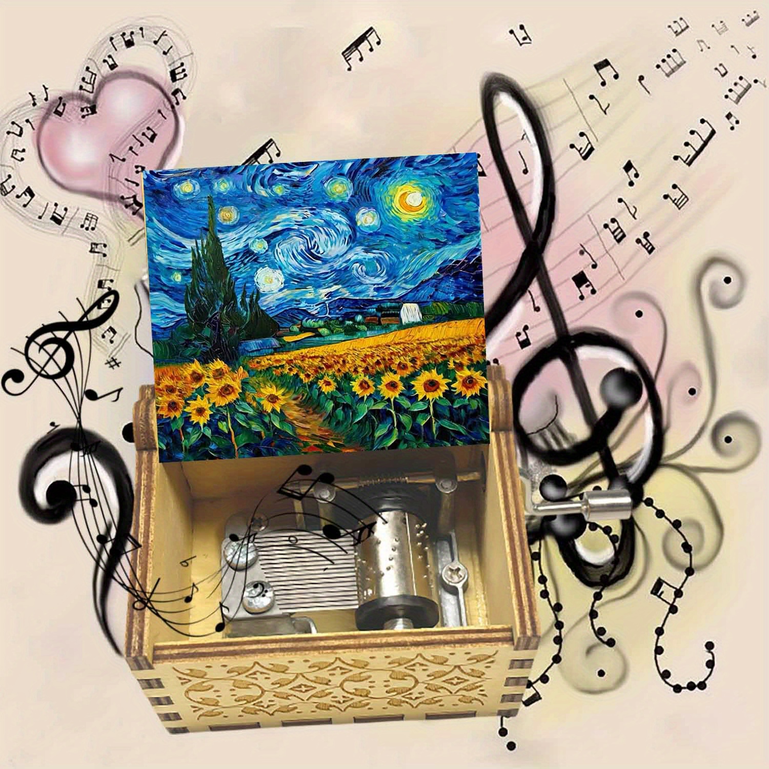 TEMU 1pc Oil Painting Style Sunflower Pastoral Pattern Wooden Hand-cranked Music Box, You Are My , Gift For , Ideal For Birthdays, Thanksgiving,