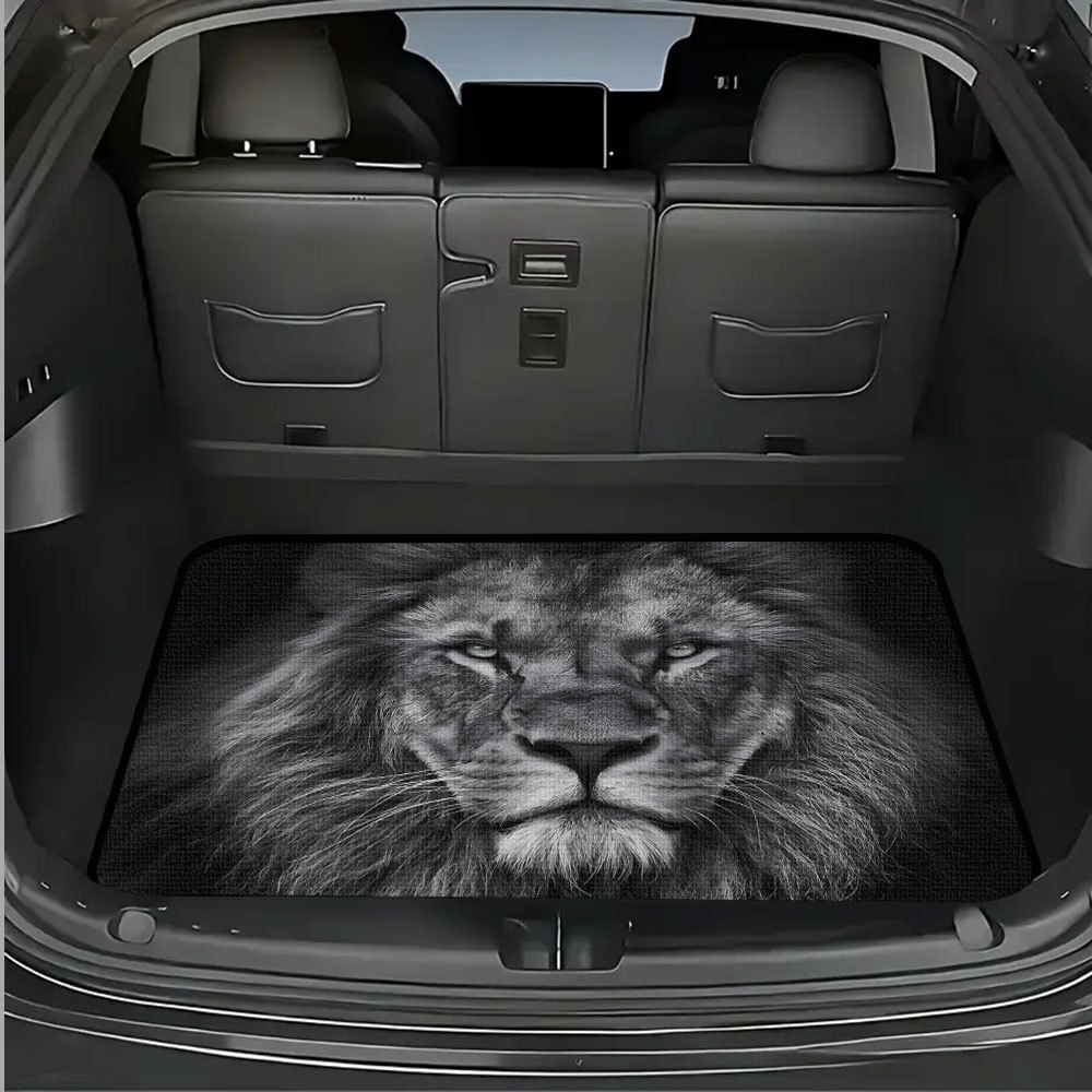TEMU 1pc Lion Black And White Print Car Trunk Mat, Durable And Easy-to-clean Interior Protection Mat, Suitable For Most Vehicles - Christmas Gift