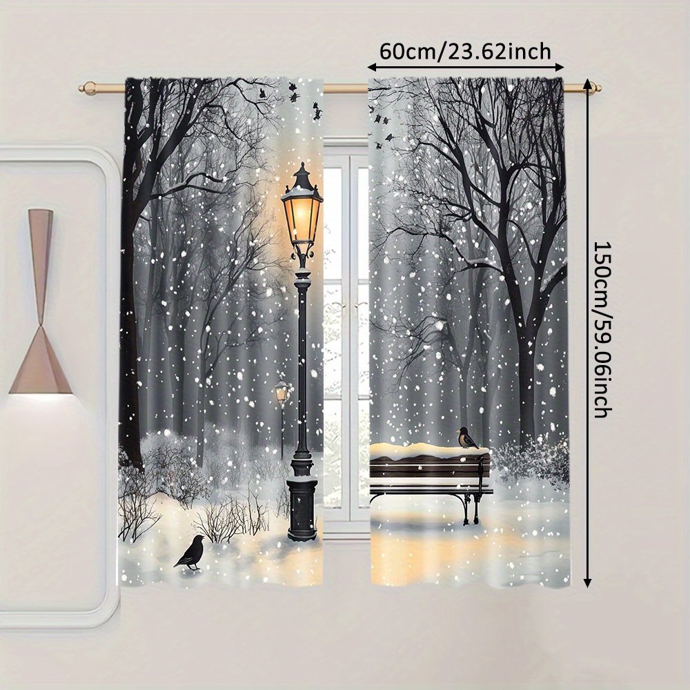 TEMU 2d Flat, 2pcs, 2d Flat Printing Polyester Material, Hd Digital Printing Quiet Winter Design, Premium Christmas Filter Curtains, For Bedroom