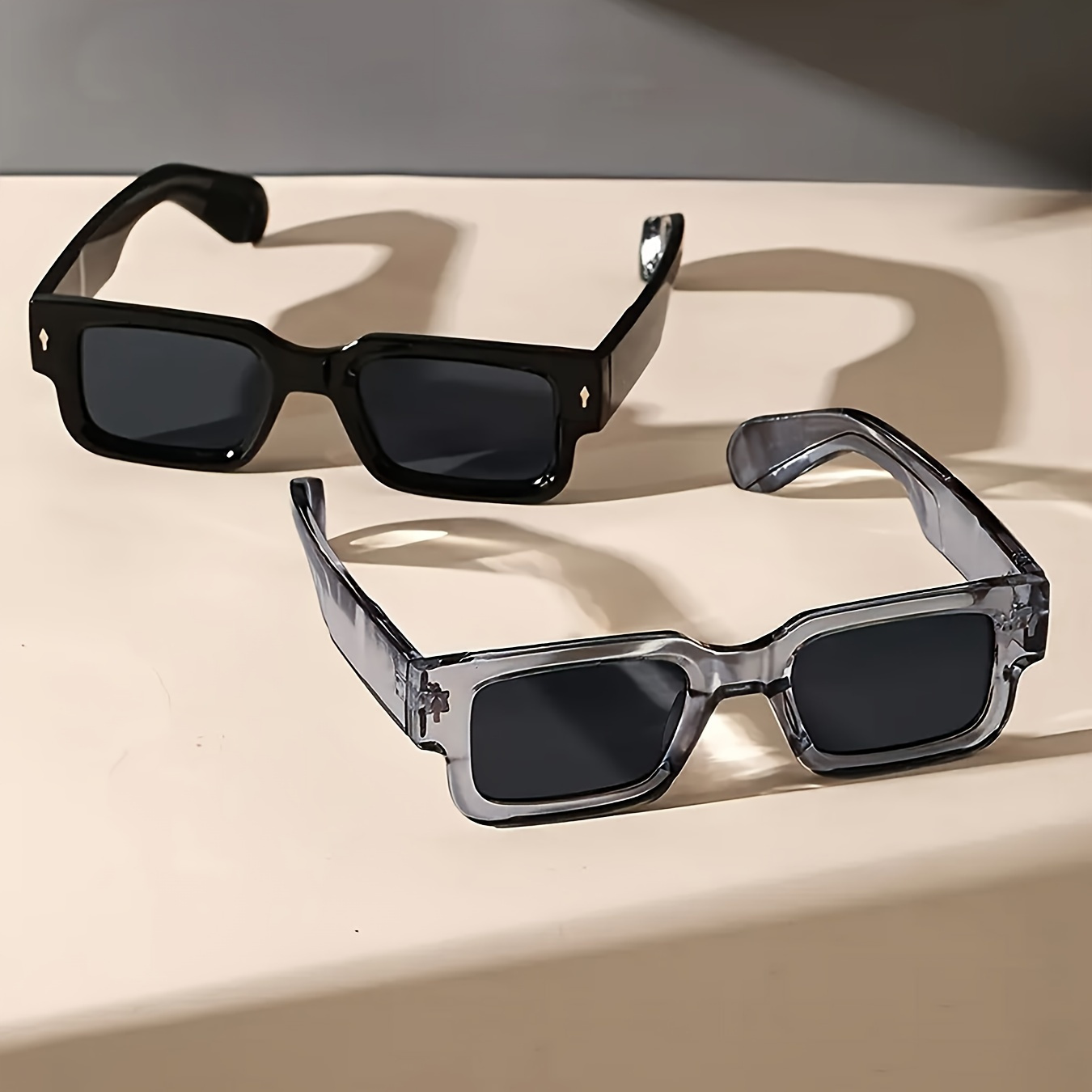Image of 2pcs Retro Square Frame Sunglasses, Unisex Sunglasses For Women And Men, Protection, Suitable For Outdoor Travel, Driving, Parties, Holidays, Clothing Matching, Street Photography, Daily Use