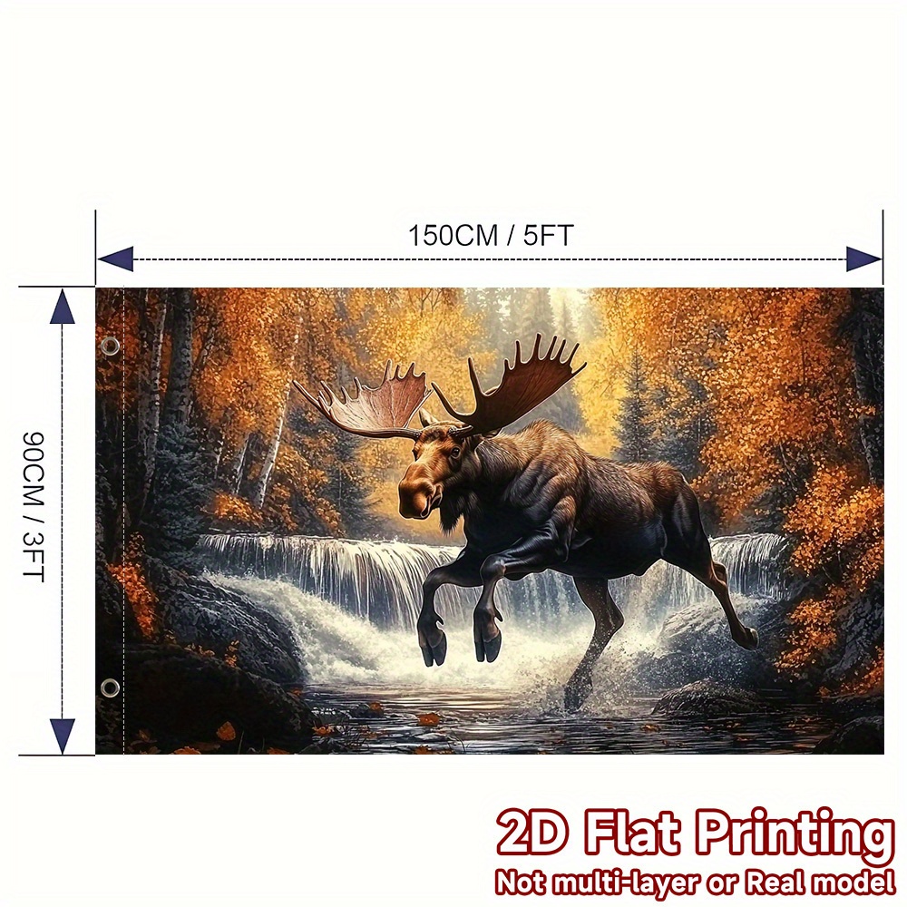 TEMU 1pc Drapeau Élégant Imprimé Plat 2D | Élan de Forêt Vibrant, Polyester, Idéal Pour Festivals, Fêtes, Décoration Maison et Jardin, Décorations de
