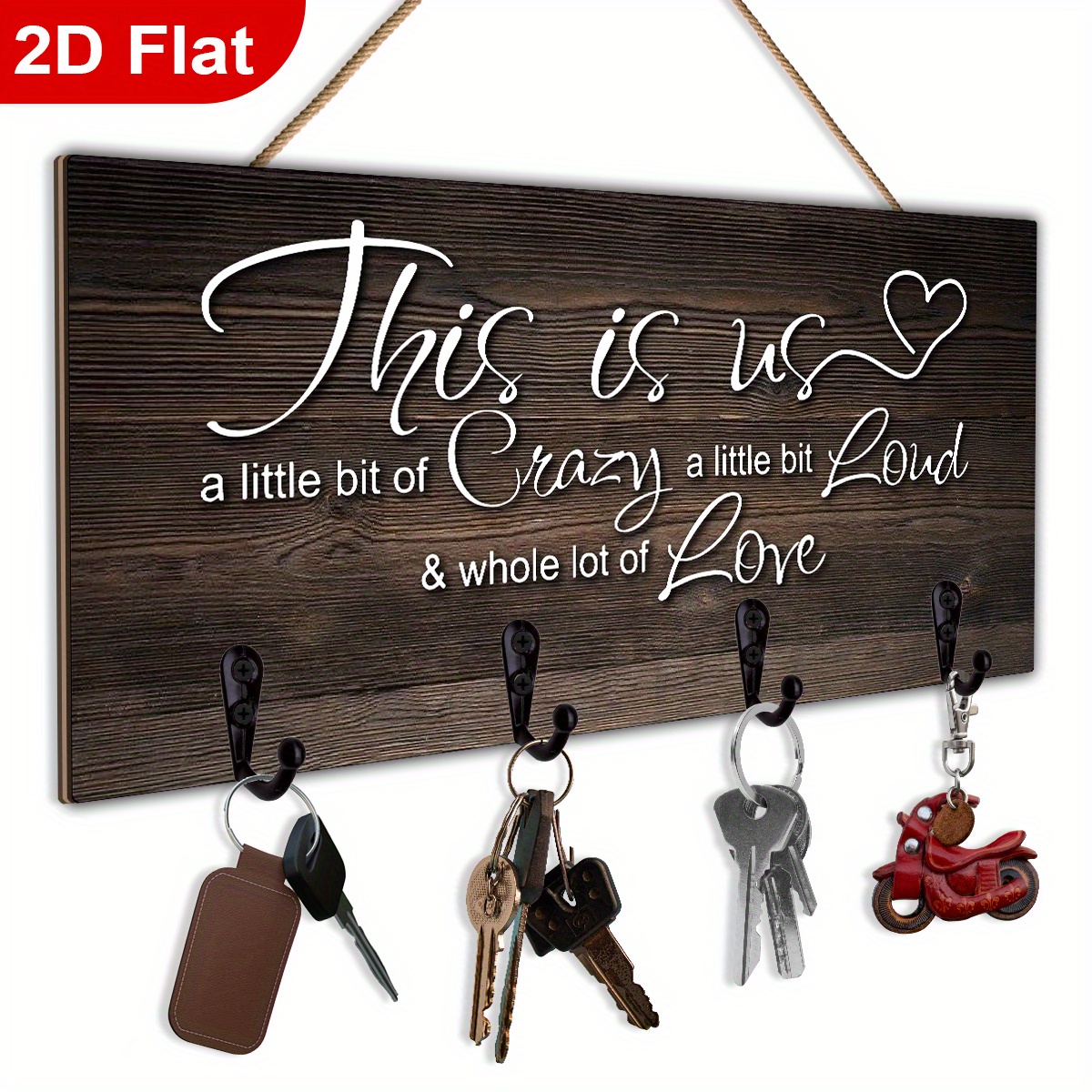 TEMU Wood " Us" Wall Key Holder With 4 Hooks - Rustic Modern Wall-mounted Key, Blanche Wood Hooks For Entryway, Kitchen, Front Door - Housewarming