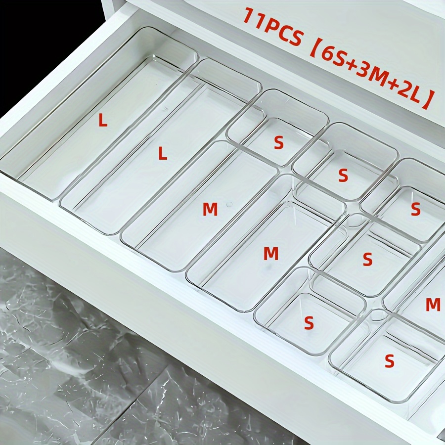9pcs Transparent Acrylic Drawer And Desktop Organizer Set, Cosmetic Storage Box With Built-in Dividers, Desk Stationery Holder, Desk & Drawer Organizer For Home Storage