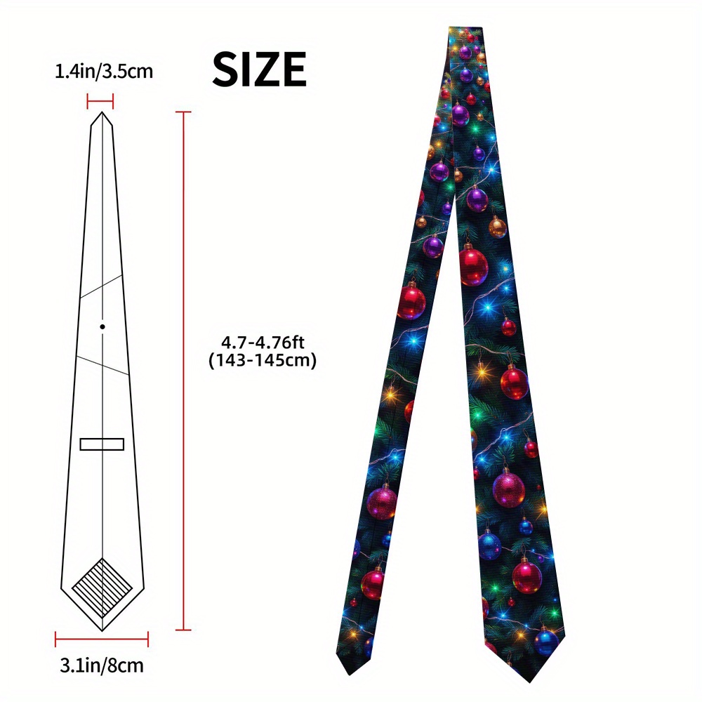TEMU 1pc, Elegant Christmas Tree Artwork Design Tie For Men, Fun Printed Unisex Tie, Easy To Polyester, Ideal For Proposals And Christmas Gatherings,