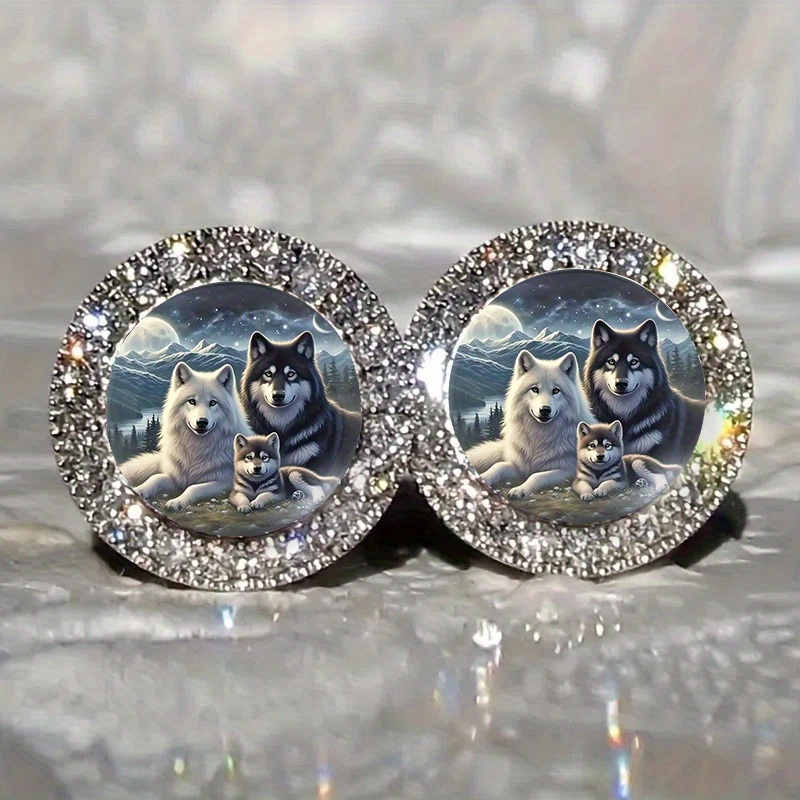 TEMU Shining Wolf Pack Night Snow-capped Mountain Picture Earrings, Exquisite And Jewelry For Fashionable Wear, Ideal Gift And Trendy