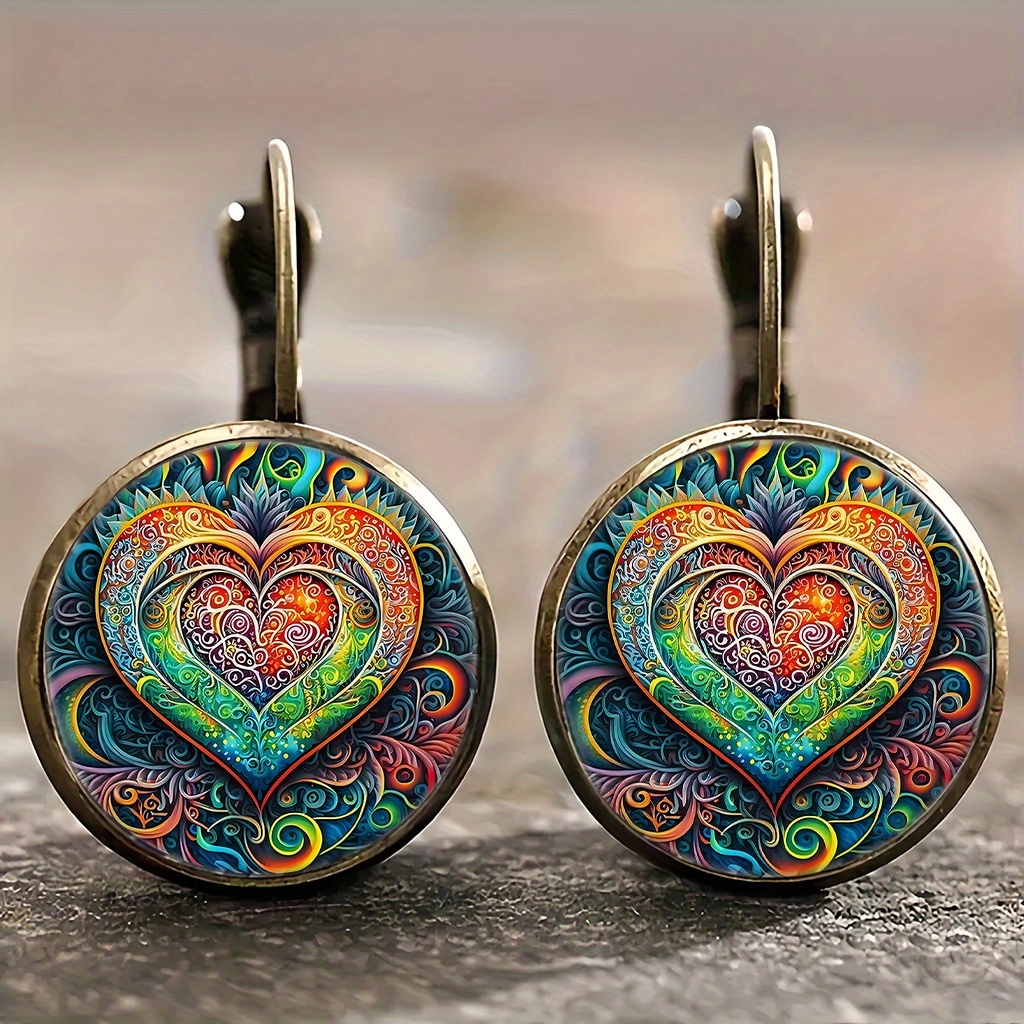 TEMU Vintage-style Round Earrings Made Of Alloy, Featuring A Vibrant Mandala . Lightweight Pieces Are Stylish And Versatile For Everyday Wear, Making Them A Great Gift For Events