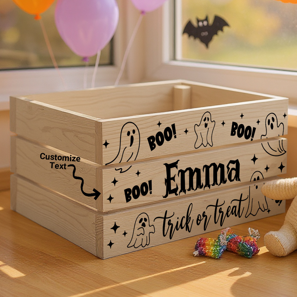 TEMU Open Storage Bin, A Customizable Halloween Storage Container Featuring An Adorable And 'boo!' Design, Perfect For Holding Treats Or Everyday