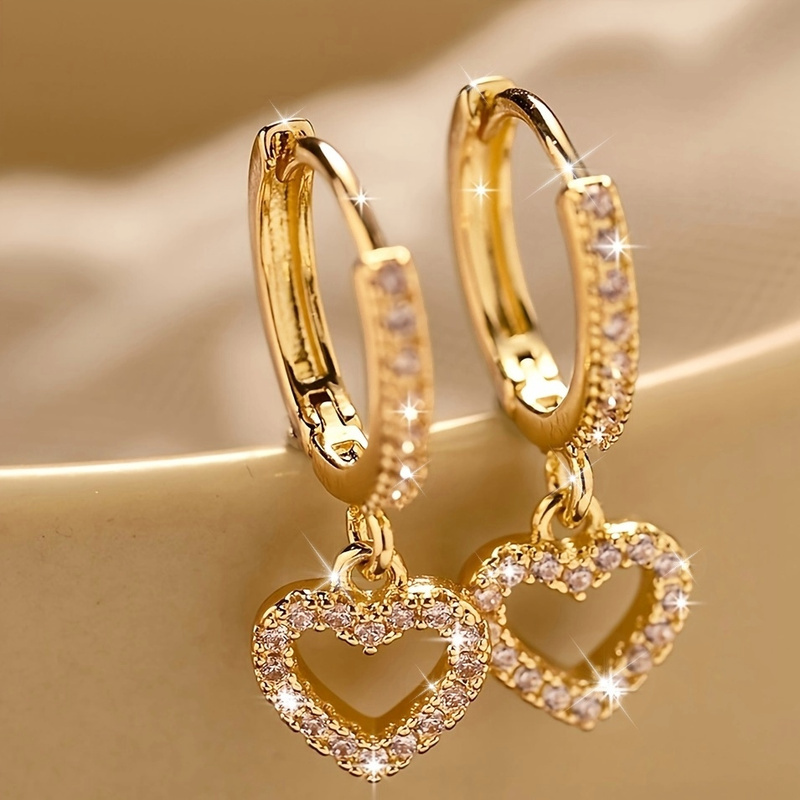 1 pair french vintage inlaid synthetic zirconia ring pendant heart shaped earrings elegant   gift for her