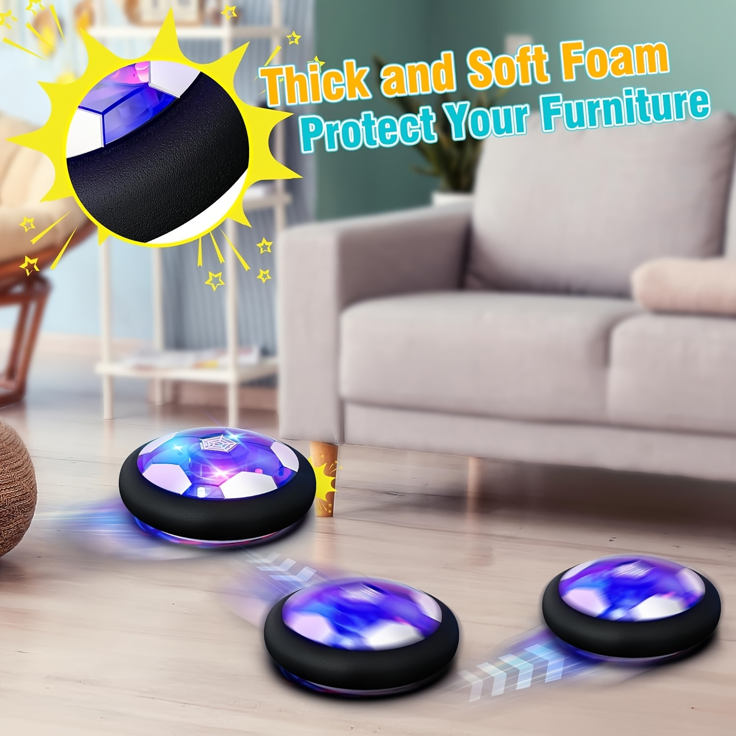 Hover Football Toy for Kids, Battery-Powered Hover Ball with Protective Foam Bumpers And Colorful LED Lights, Suitable for Boys And Girls Aged 3 to 12, Air-Powered Soccer Hover Ball, Ideal for Soccer Games.