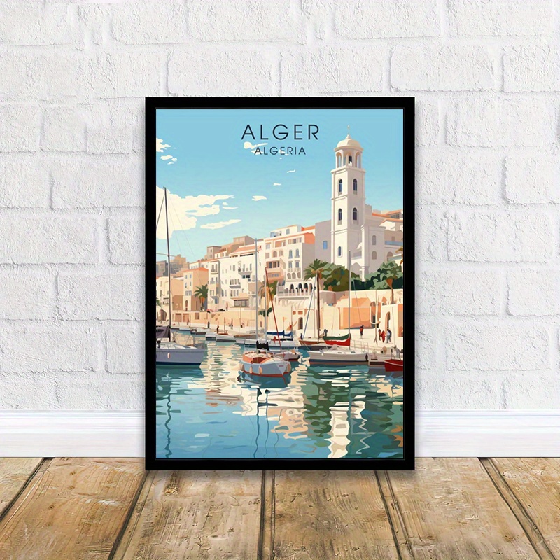 TEMU Affiche 2D Plate, 1pc Algérie - Paysage Portuaire de Portuaire Algérienne avec Algérie, Décoration Murale Côtière Moderne pour Salon, Chambre,