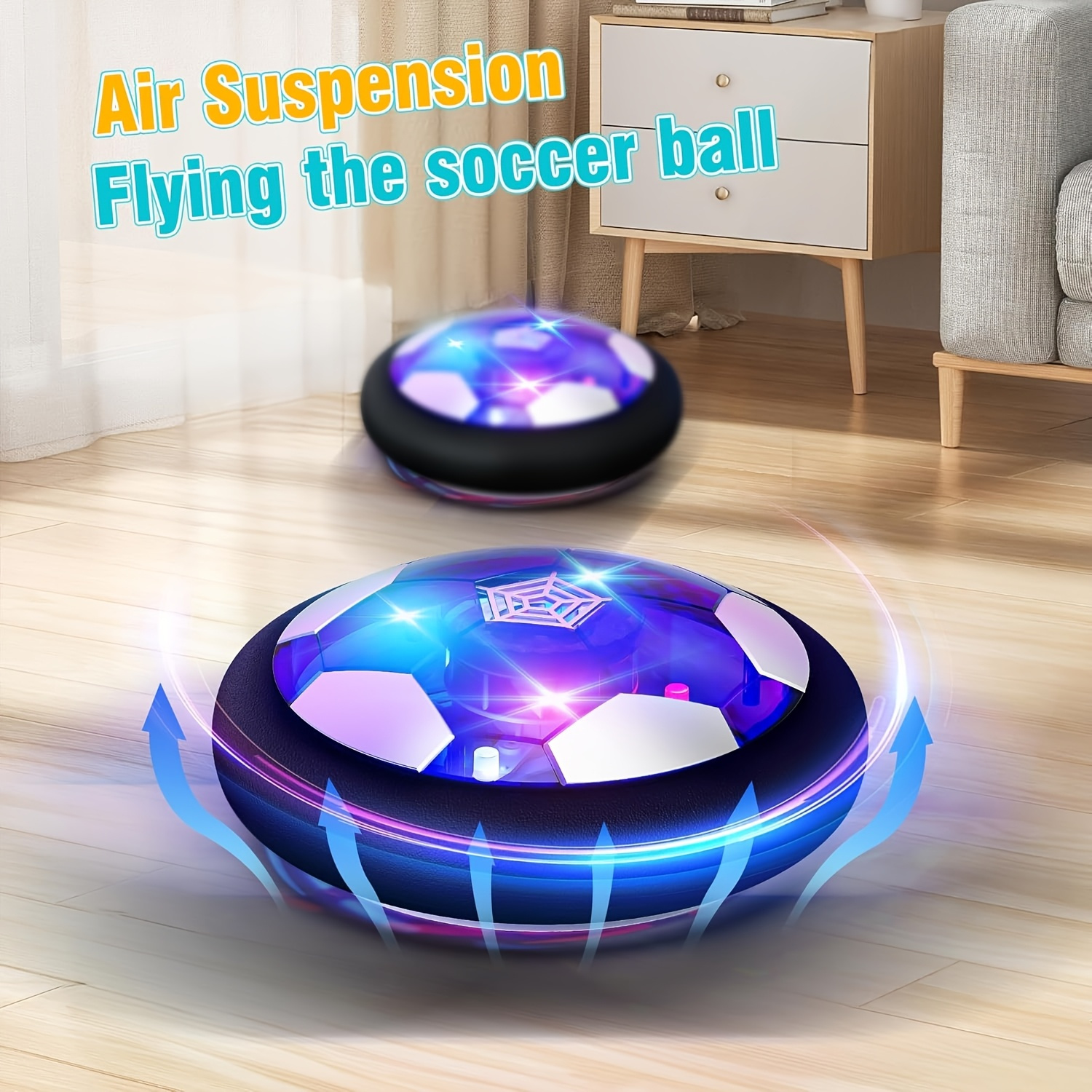 Hover Football Toy for Kids, Battery-Powered Hover Ball with Protective Foam Bumpers And Colorful LED Lights, Suitable for Boys And Girls Aged 3 to 12, Air-Powered Soccer Hover Ball, Ideal for Soccer Games.