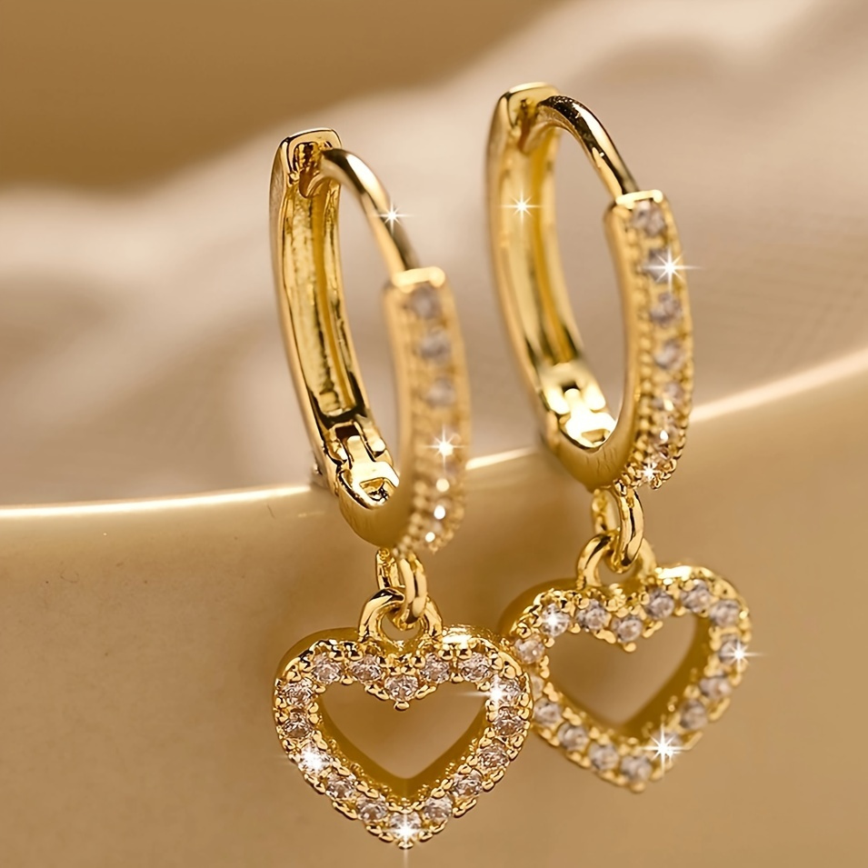 E-shop 1 Paar Französische Vintage Eingefasste Synthetische Zirkonia Ring Anhänger Herzförmige Ohrringe, Elegantes Temperament, Geschenk für Sie