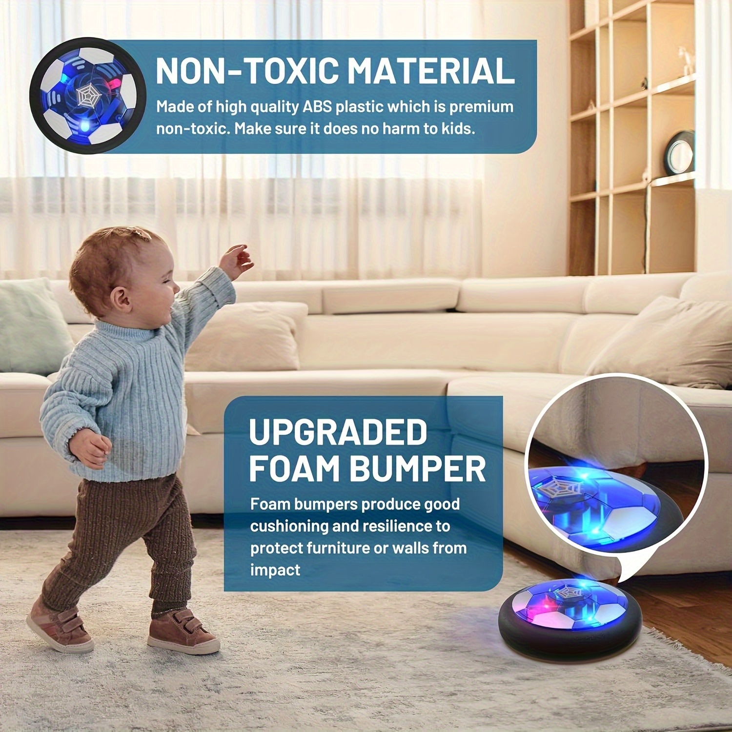 Hover Football Toy for Kids, Battery-Powered Hover Ball with Protective Foam Bumpers And Colorful LED Lights, Suitable for Boys And Girls Aged 3 to 12, Air-Powered Soccer Hover Ball, Ideal for Soccer Games.