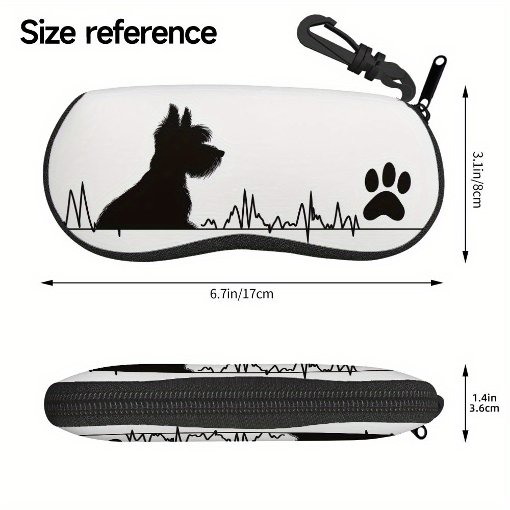 TEMU 1pc Schnauzer Heartbeat Print Zippered Fashion Glasses Case - Ultra Lightweight & , Versatile Organizer For Eyewear, Jewelry, Wallet, And