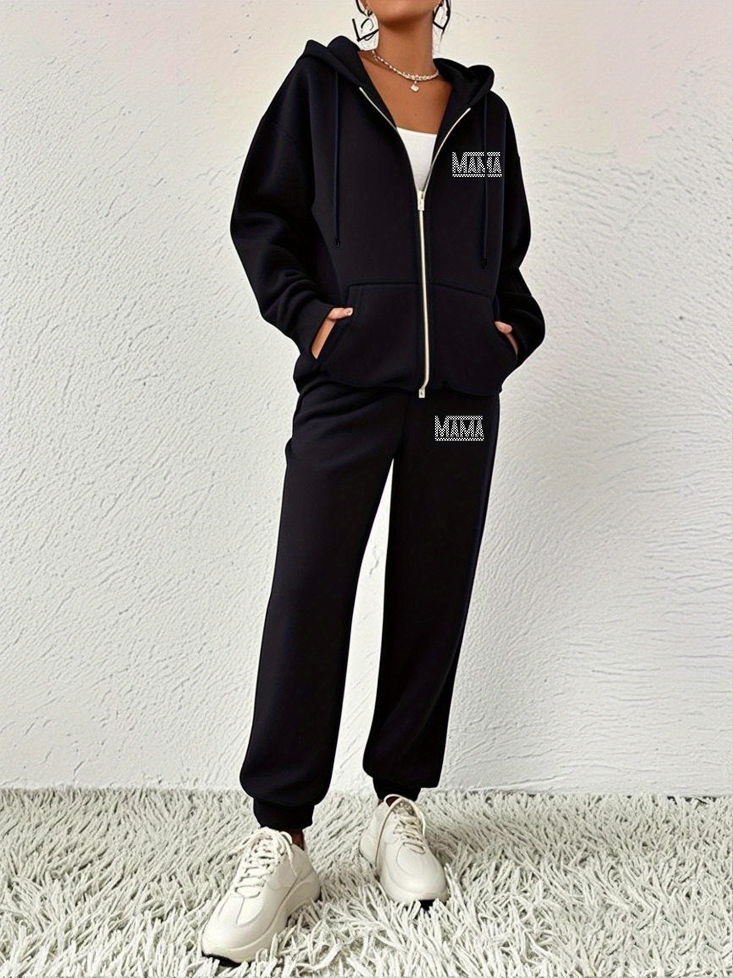 plus size women's hoodie set elegant two-piece tracksuit with