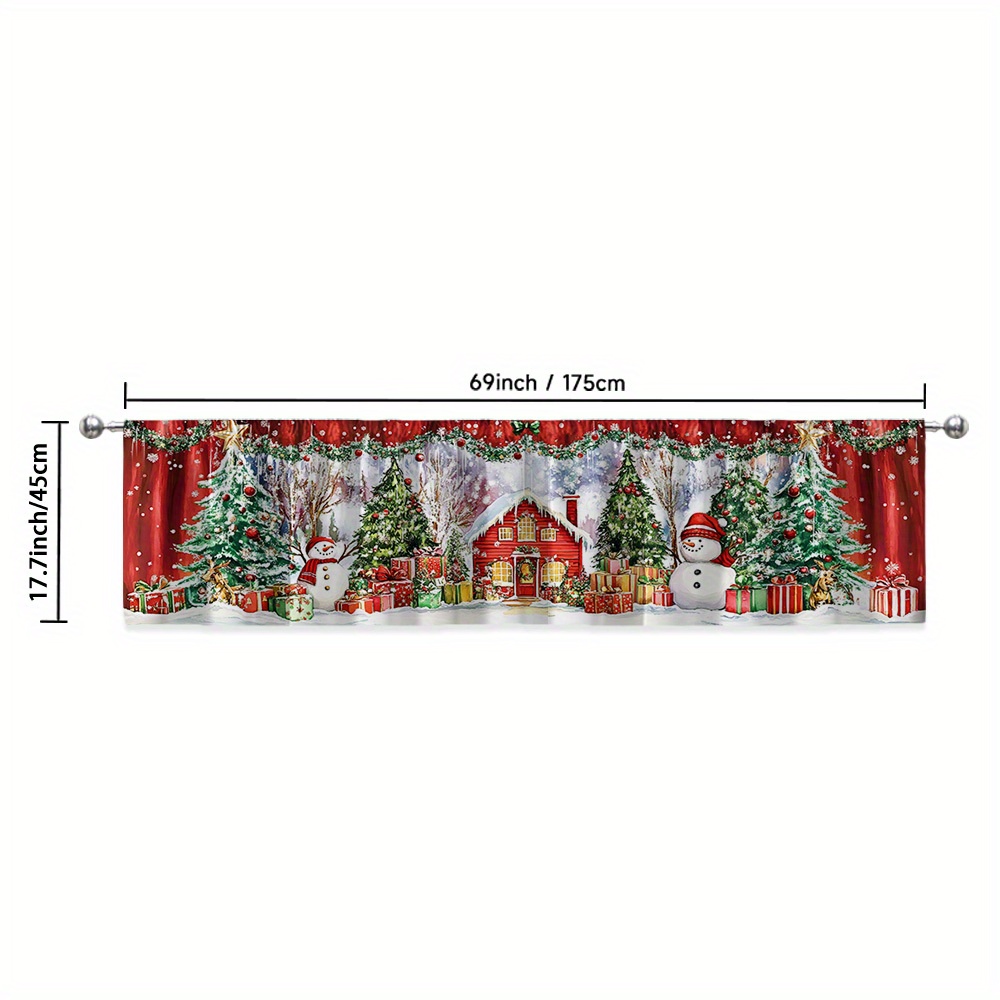TEMU 2d Flat - 1pc, 2d Flat Printing Christmas Merry Kitchen Valance Curtain, Christmas Tree Snowflake, 100% Polyester (without Rod), Suitable For