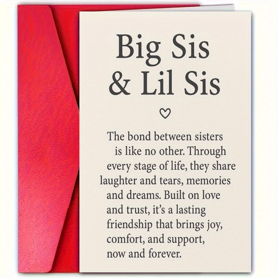 1pc Greeting Card Suitable For Birthdays, Graduations - Heart-shaped Sister Card With Self-sealing Closure, Gratitude Message For Older Sister & Sister Gifts, For Birthdays Or