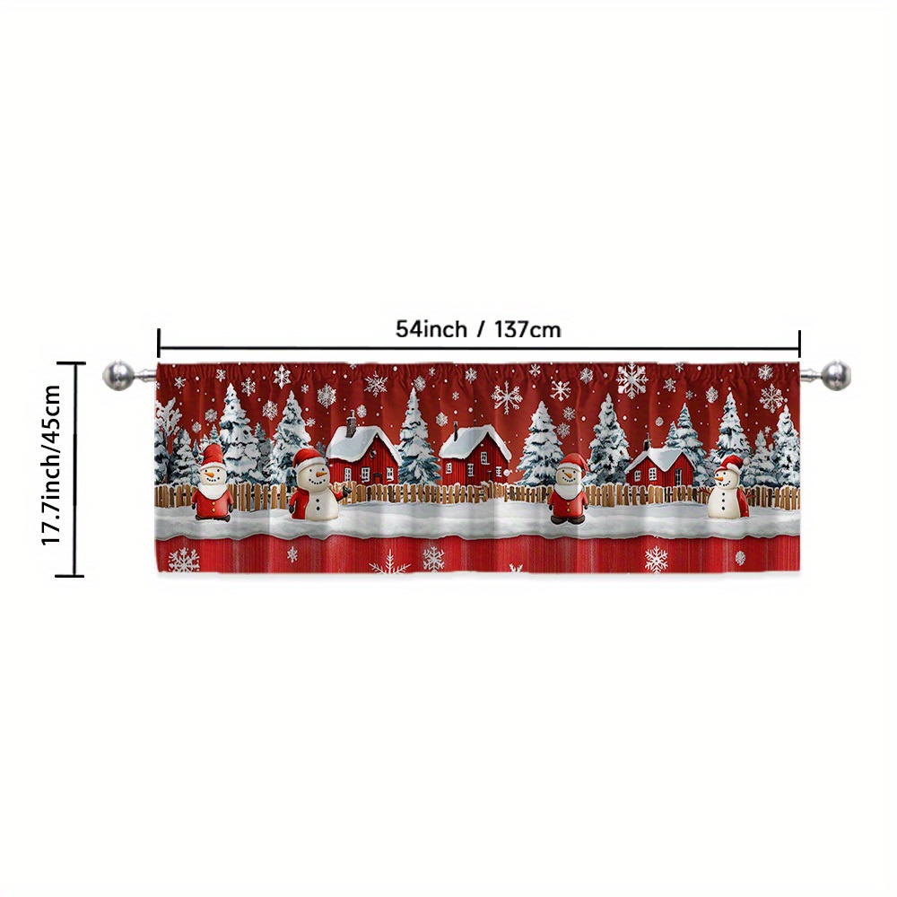 TEMU 2d Flat - 1pc, 2d Flat Printing Festive Christmas Kitchen Valance Curtain, Tree Snowman, Machine Washable Polyester (without Rod), Suitable For
